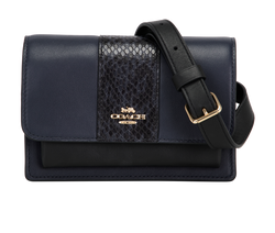 Snake Embossed 2 Way Bag, Leather, Navy/Black, C5628, S, 2*
